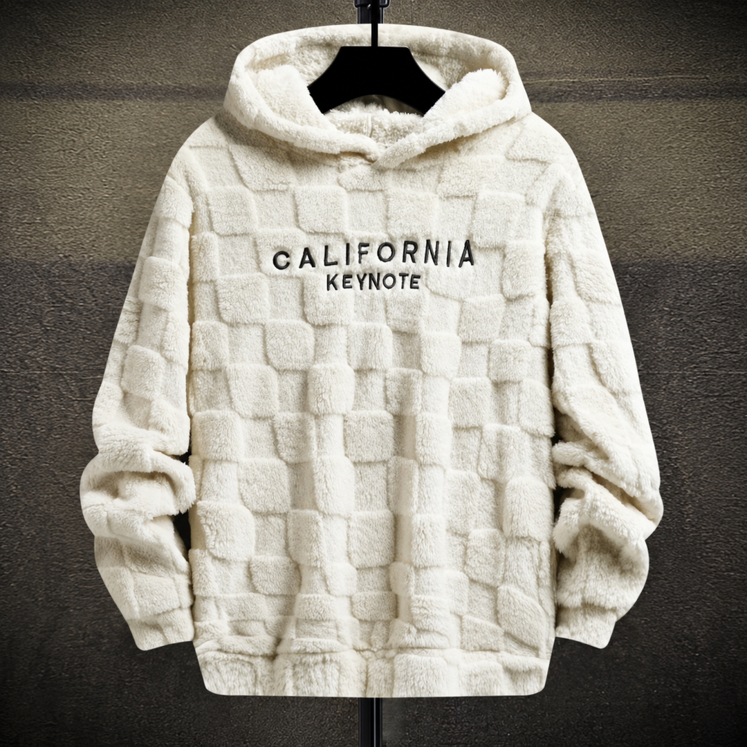Grid-Texture Plush Pullover Hoodie