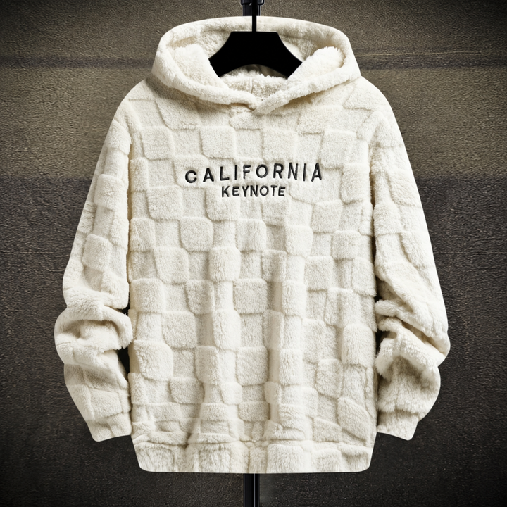 Grid-Texture Plush Pullover Hoodie