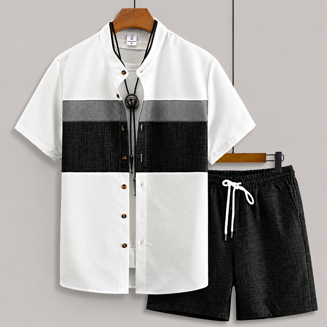 Color Block Short Sleeve Shirt &amp; Shorts Set