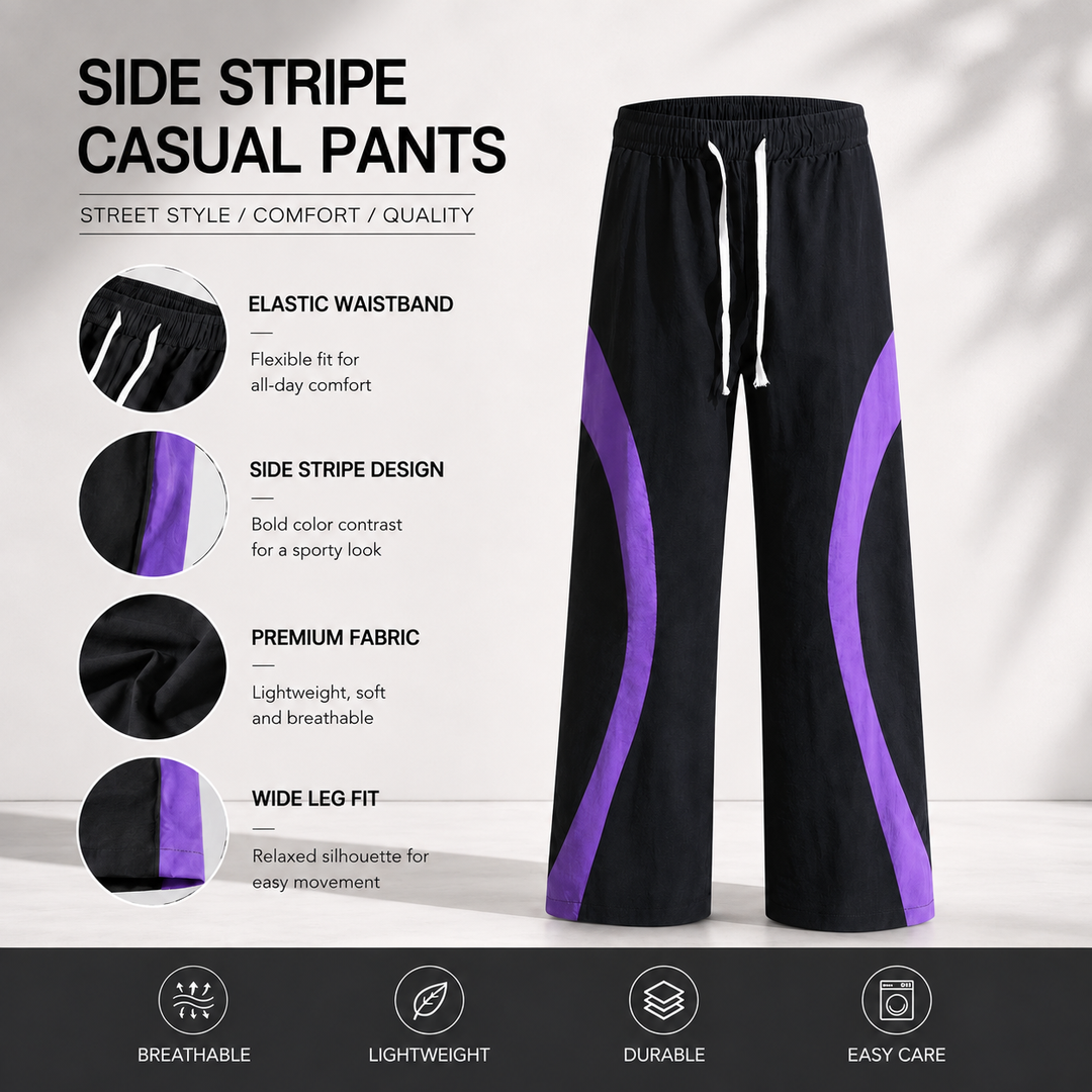 Contrast Wave-Panel Wide-Leg Track Pants