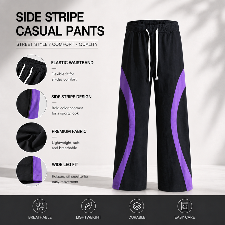 Contrast Wave-Panel Wide-Leg Track Pants