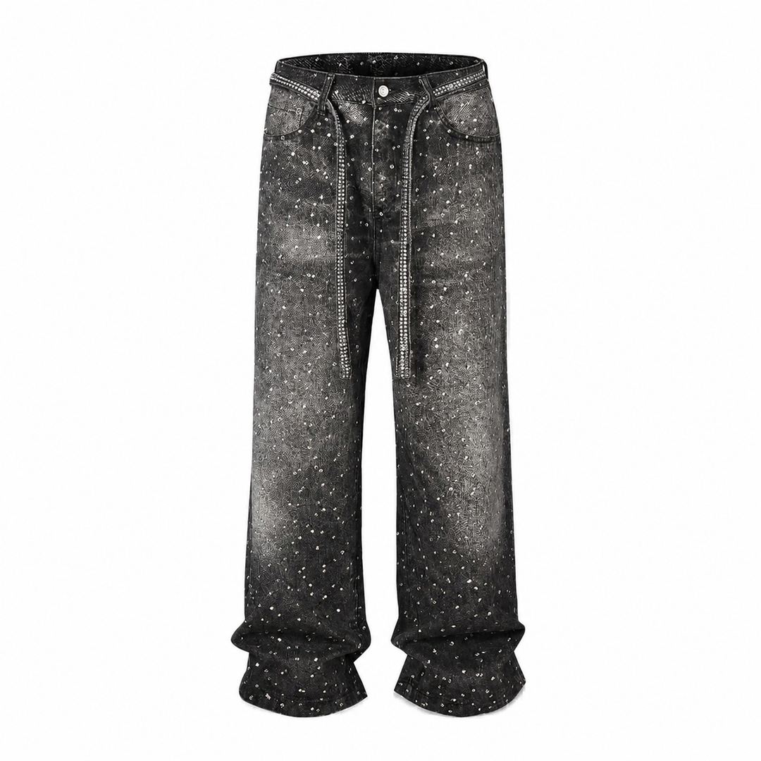 Full Rhinestone Heavyweight Denim Jeans