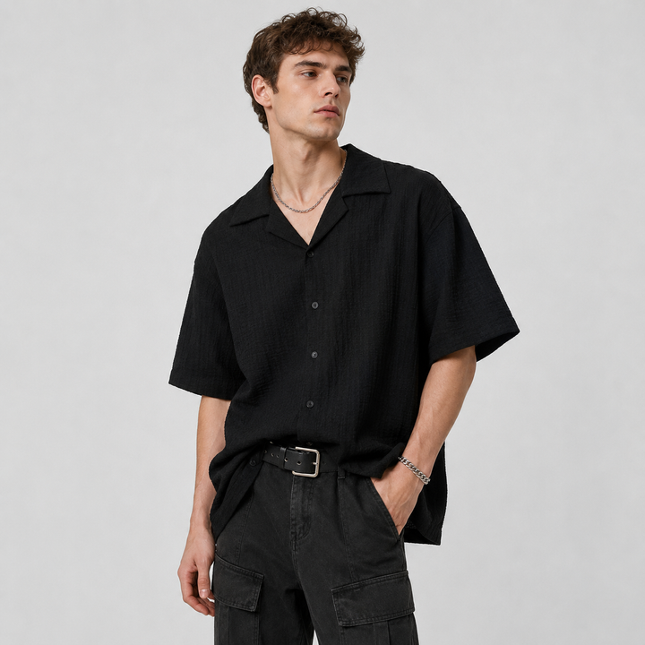Relaxed Fit Short Sleeve Summer Button-Up