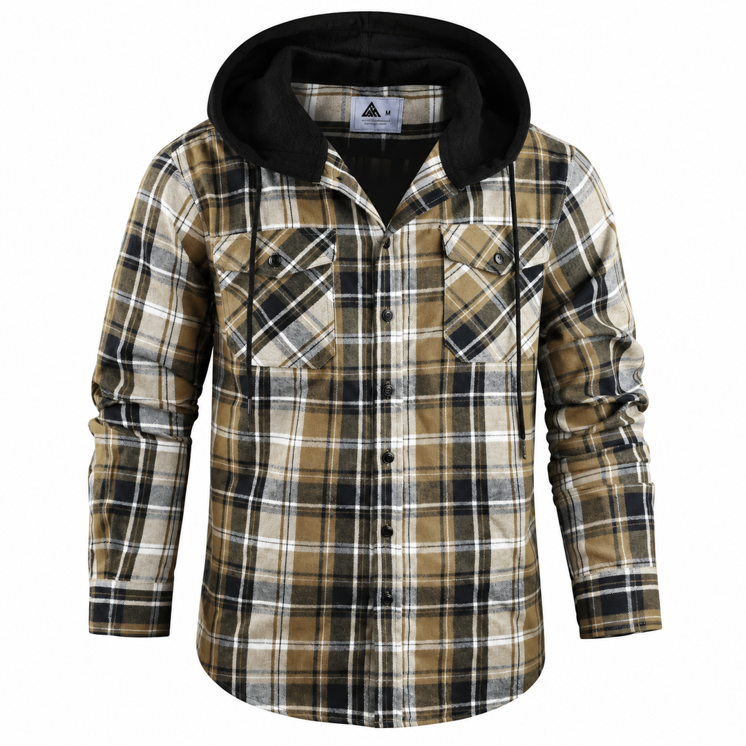 Contrast-Hood Plaid Shirt Jacket