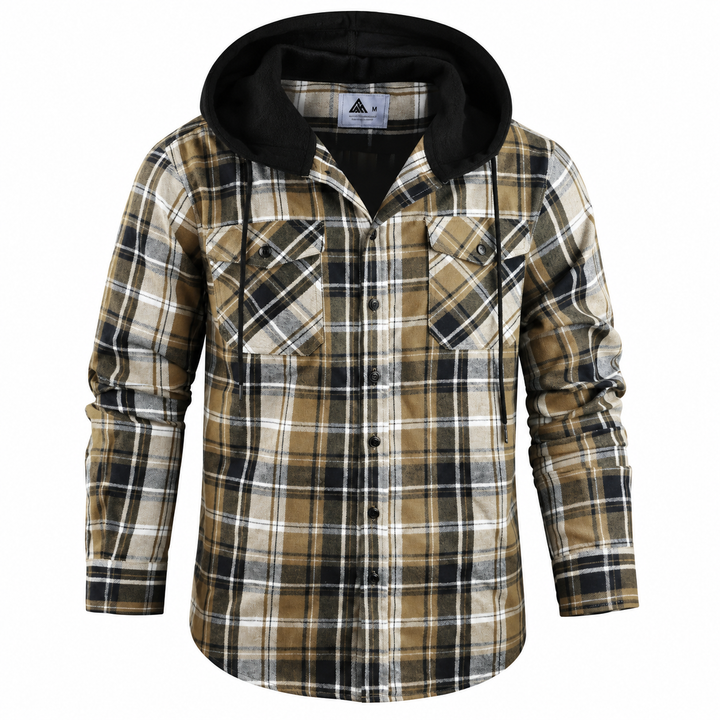 Contrast-Hood Plaid Shirt Jacket