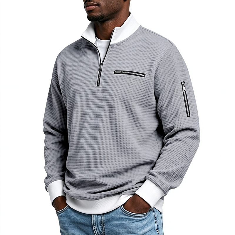 Quarter-Zip Textured Pullover Sweatshirt