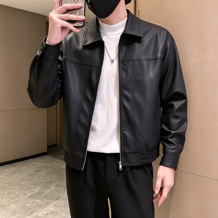 Classic Zip-Up Faux Leather Jacket
