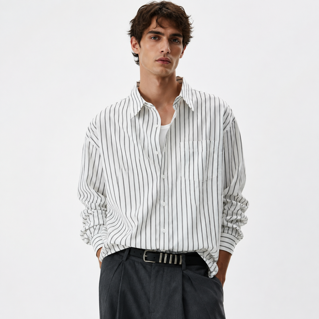 Minimalist White Striped Casual Shir