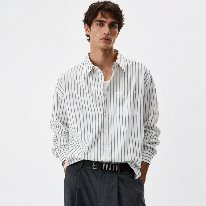 Minimalist White Striped Casual Shir
