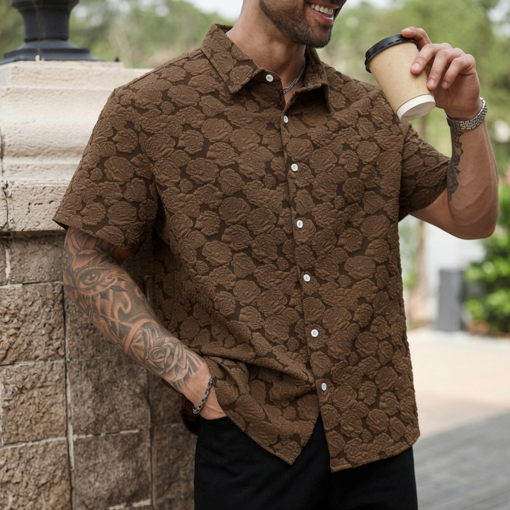 Textured Floral Button-Up Shirt