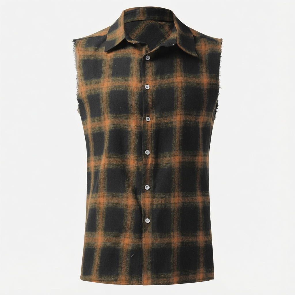 Plaid Sleeveless Button-Up Shirt
