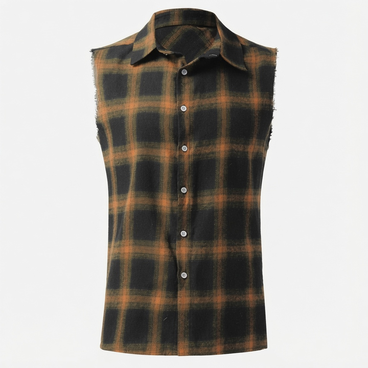 Plaid Sleeveless Button-Up Shirt