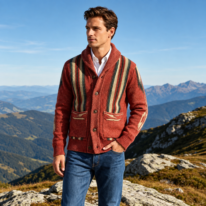 Vintage Striped Shawl-Collar Cardigan