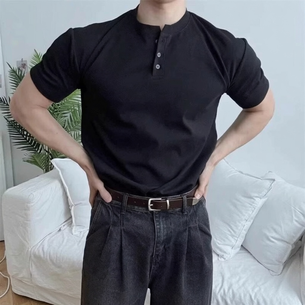 Structured Shoulder Henley T-Shirt
