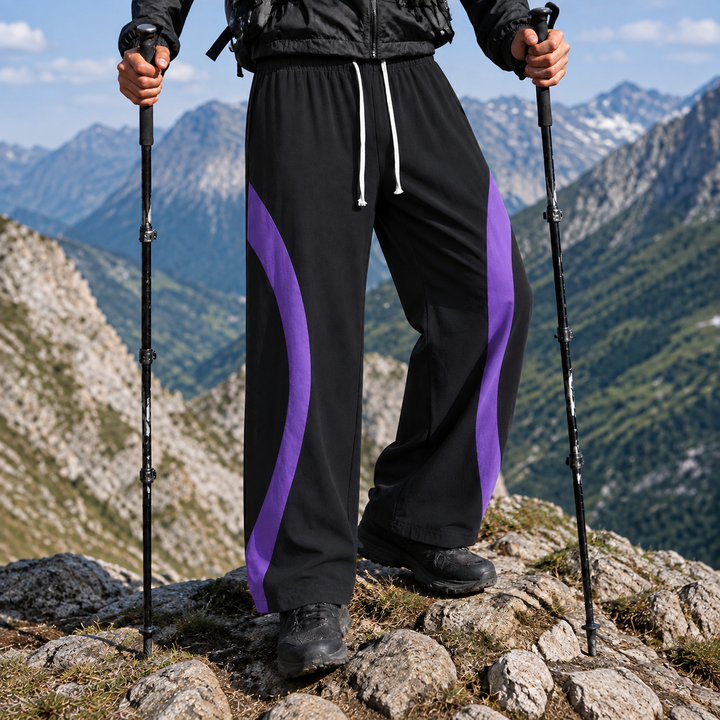 Contrast Wave-Panel Wide-Leg Track Pants