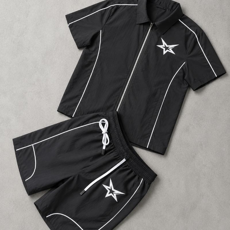 Y2K Star Print Zip-Up Shirt &amp; Shorts Set