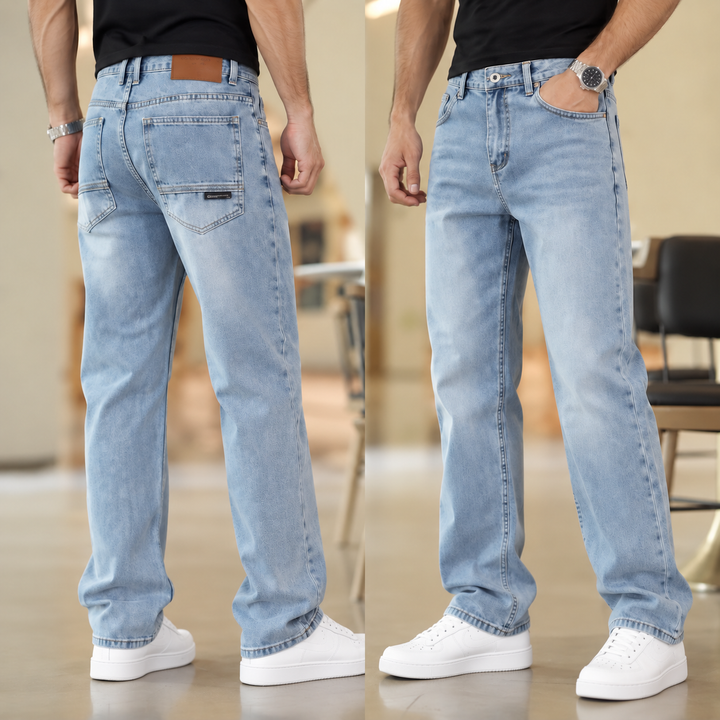 Vintage-Wash Relaxed Straight-Leg Jeans