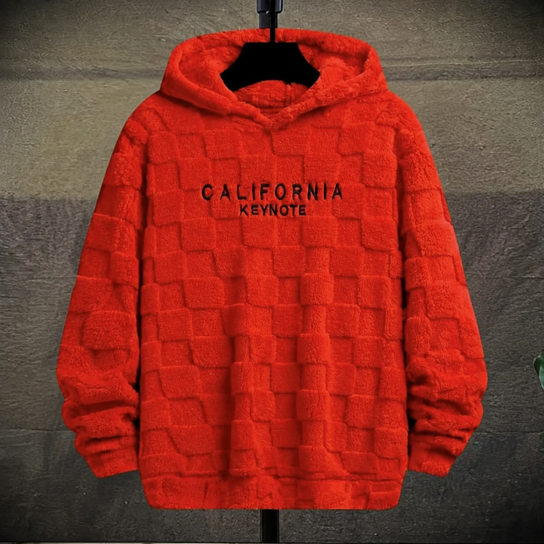 Grid-Texture Plush Pullover Hoodie