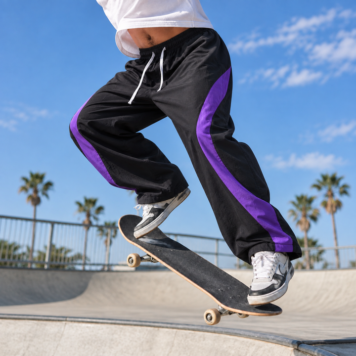 Contrast Wave-Panel Wide-Leg Track Pants