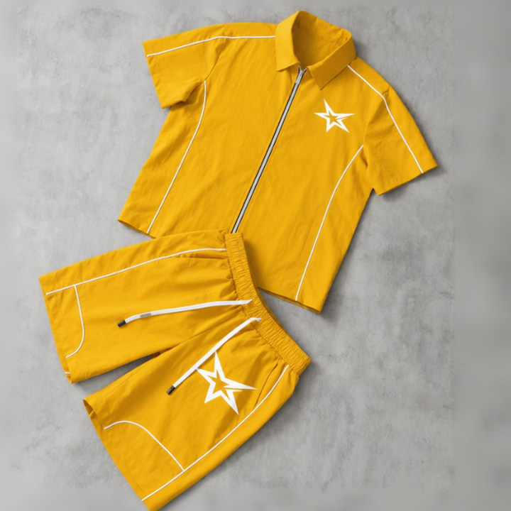 Y2K Star Print Zip-Up Shirt &amp; Shorts Set