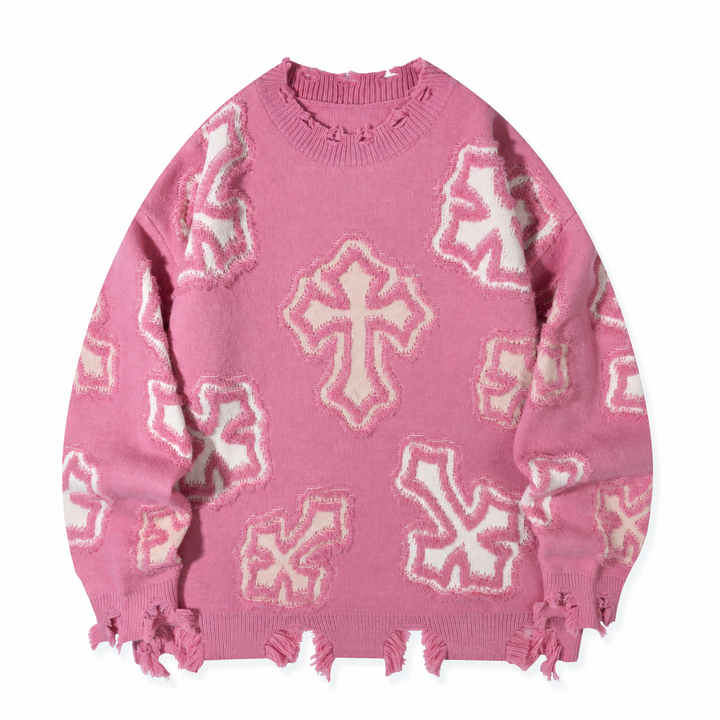 Distressed Gothic Cross Knit Sweater