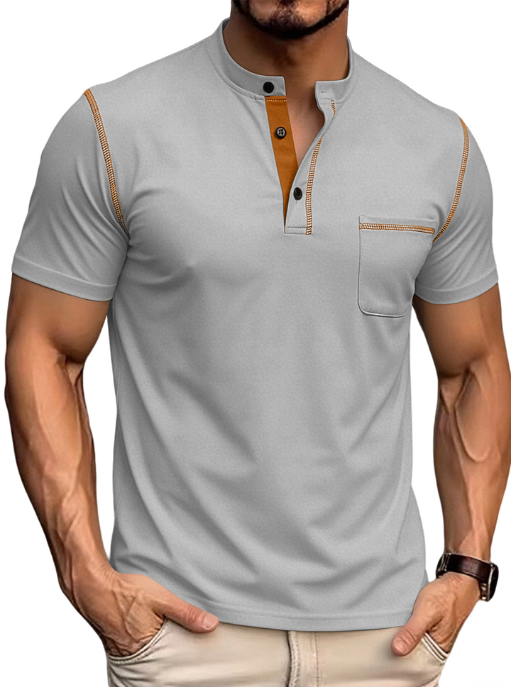 Men’s Textured Color Block Henley Polo Shirt