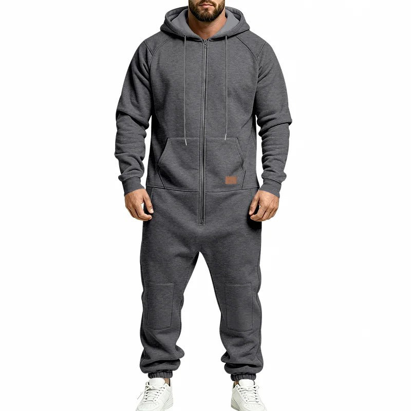 Hooded Zip-Up One-Piece Jumpsuit