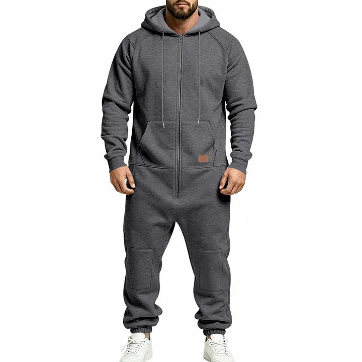 Hooded Zip-Up One-Piece Jumpsuit