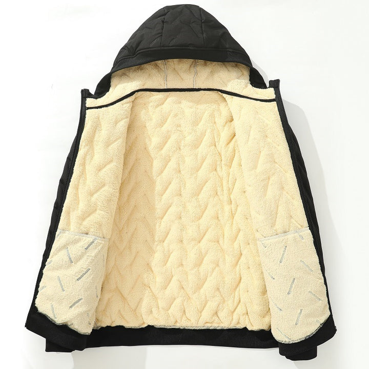 Fleece-Lined Quilted Hooded Jacket