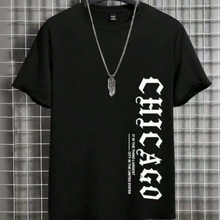 Men’s Chicago Letter Print Cotton T-Shirt
