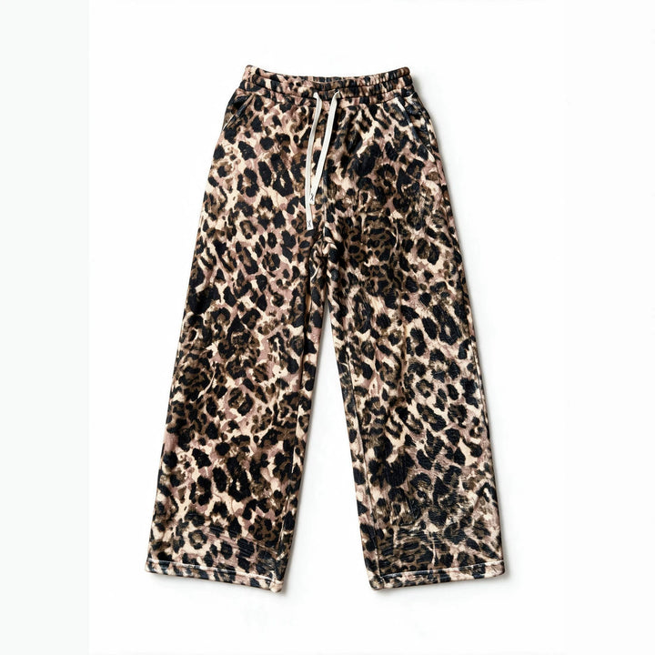 Leopard-Print Plush Baggy Pants