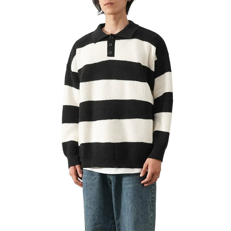 Striped Knit Polo Sweater