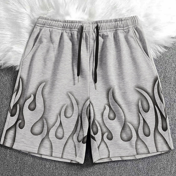 Flame Graphic Drawstring Shorts