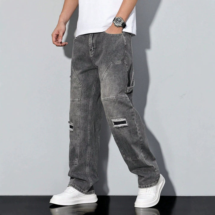 Distressed Carpenter Wide-Leg Jeans