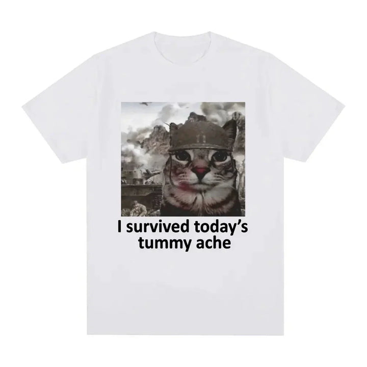 “I Survived Today’s Tummy Ache” Cat Meme T-Shirt