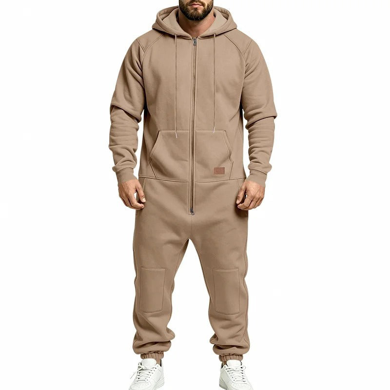 Hooded Zip-Up One-Piece Jumpsuit