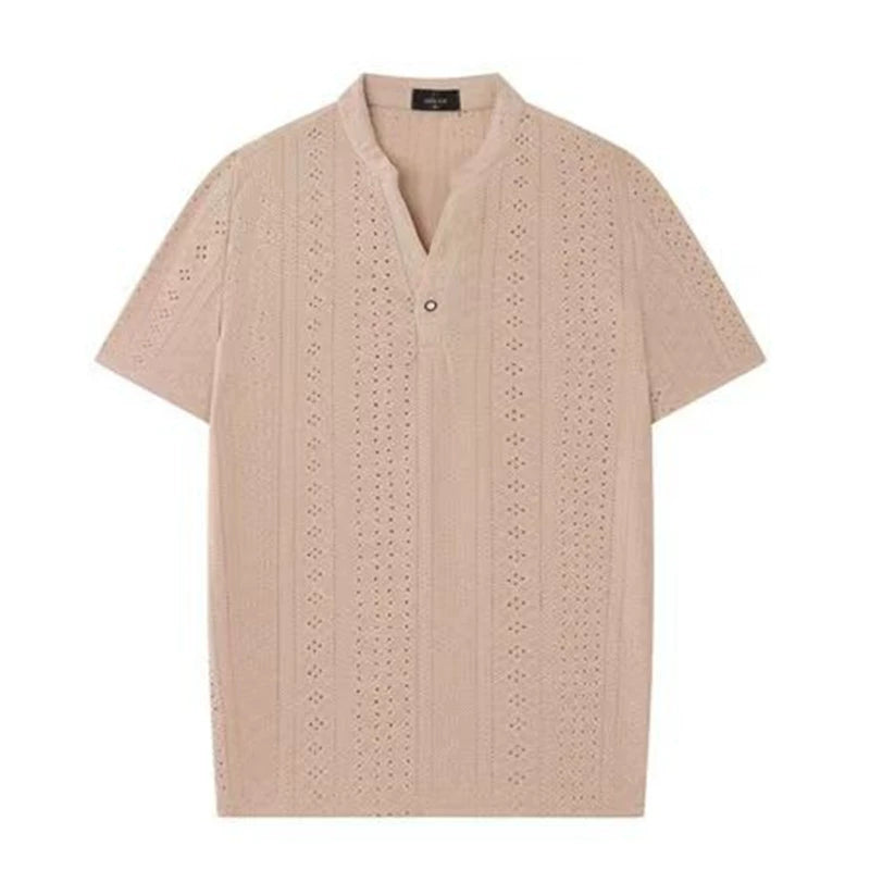 Breathable Textured Henley Shirt
