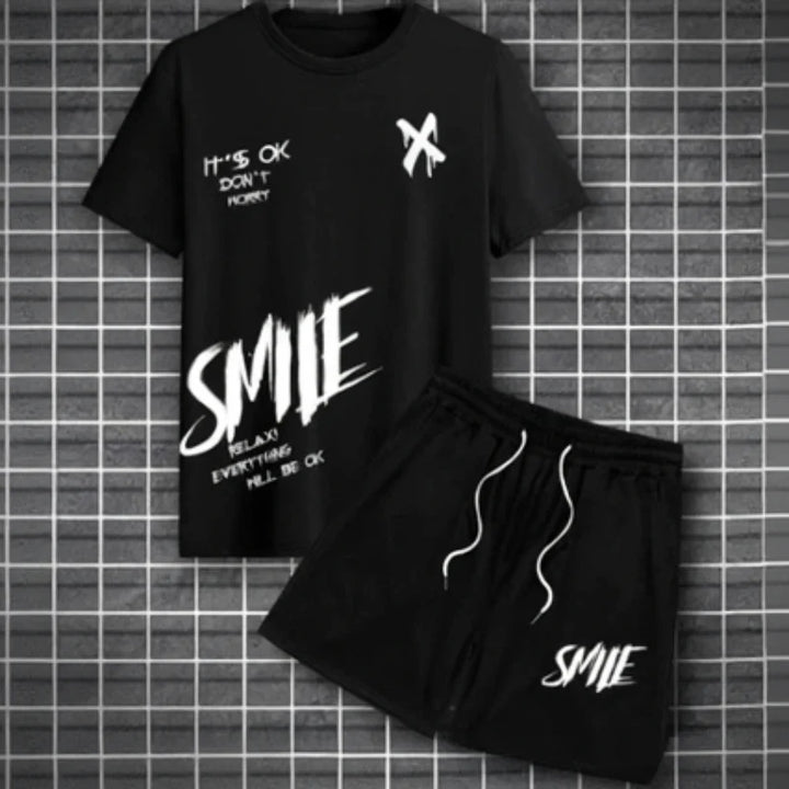 Men’s “SMILE” Graphic T-Shirt &amp; Shorts Set