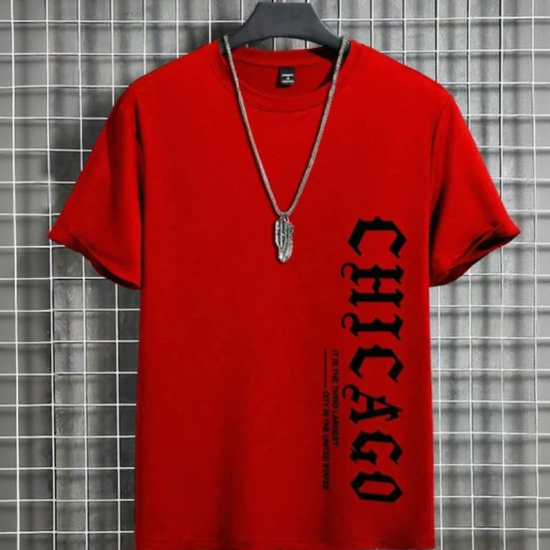 Men’s Chicago Letter Print Cotton T-Shirt