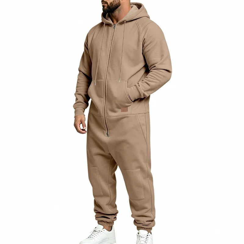 Hooded Zip-Up One-Piece Jumpsuit