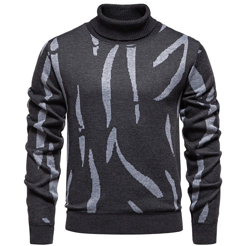 Abstract Pattern Turtleneck Knit Sweater