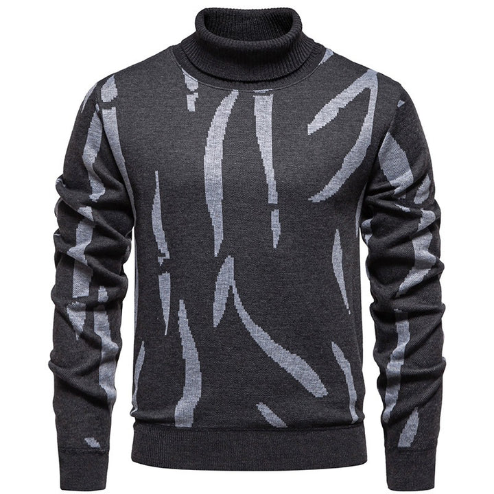 Abstract Pattern Turtleneck Knit Sweater
