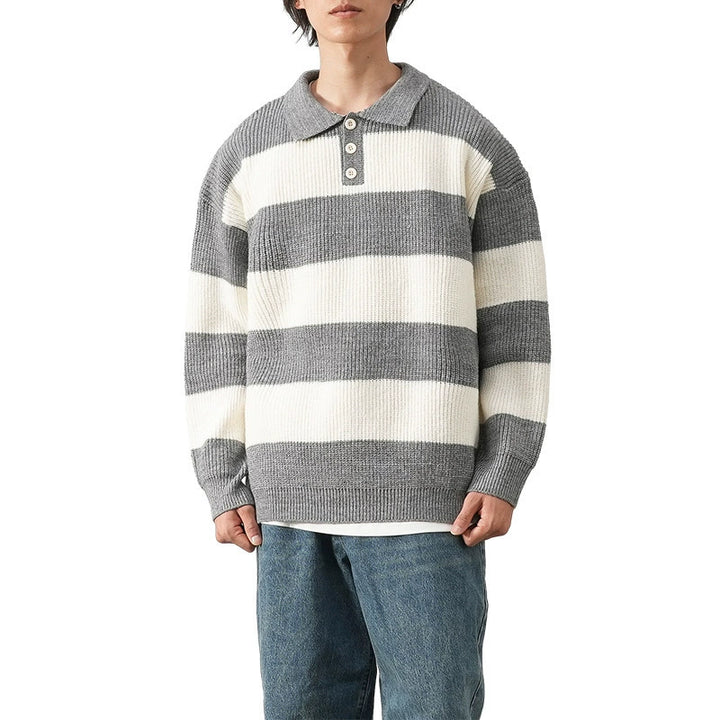 Striped Knit Polo Sweater