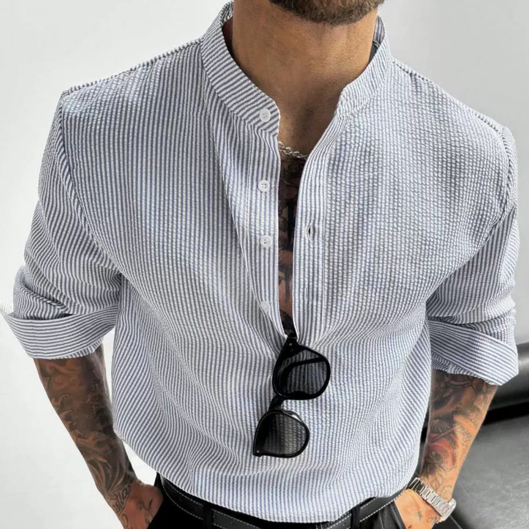 Striped Band Collar Shirt