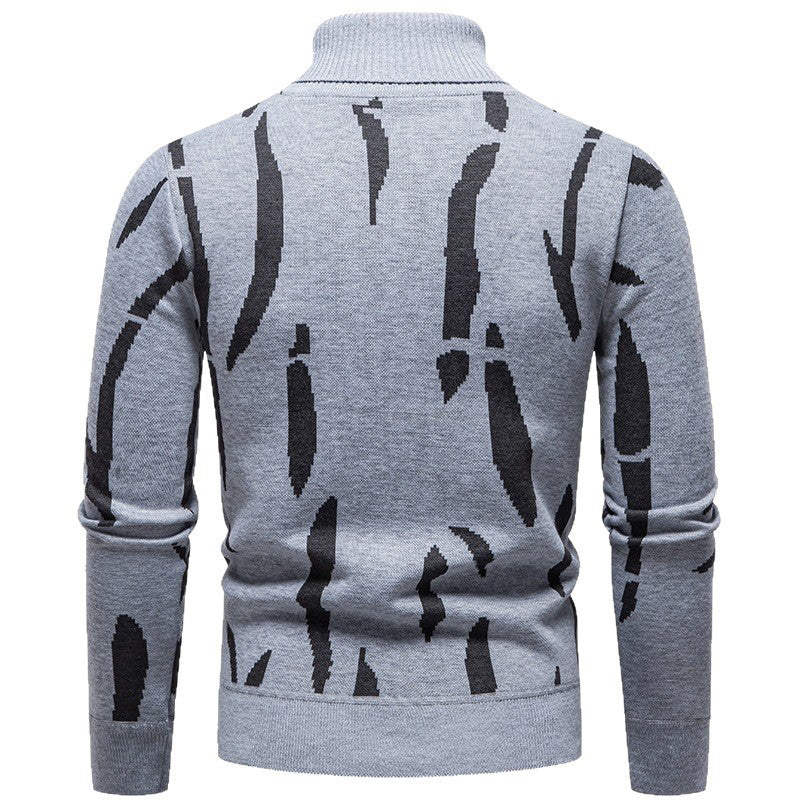 Abstract Pattern Turtleneck Knit Sweater