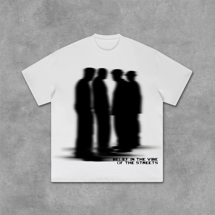 Blurred Shadow Graphic Streetwear T-Shirt