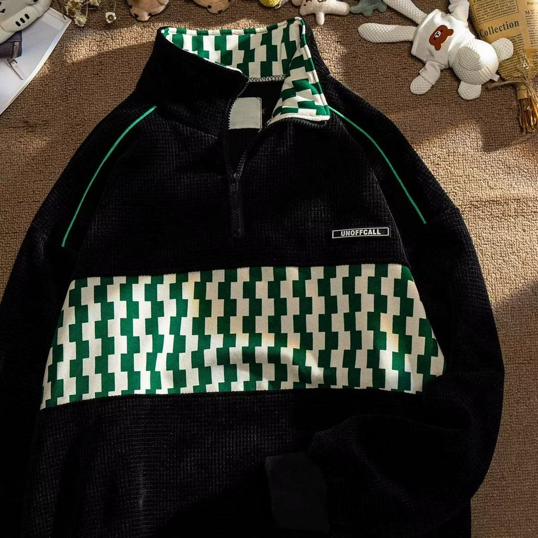 Geometric Colorblock Half-Zip Pullover