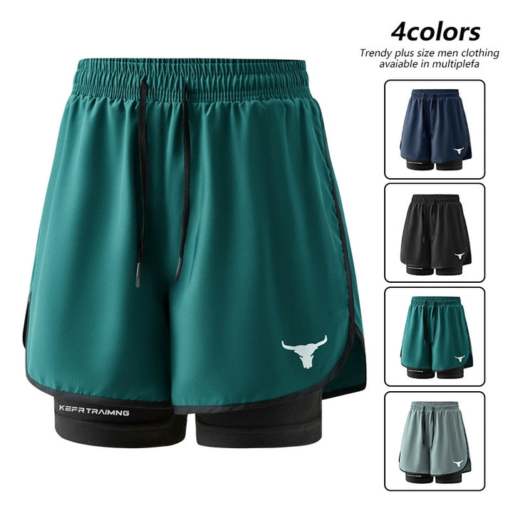 Bull-head Print 2-in-1 Running Shorts