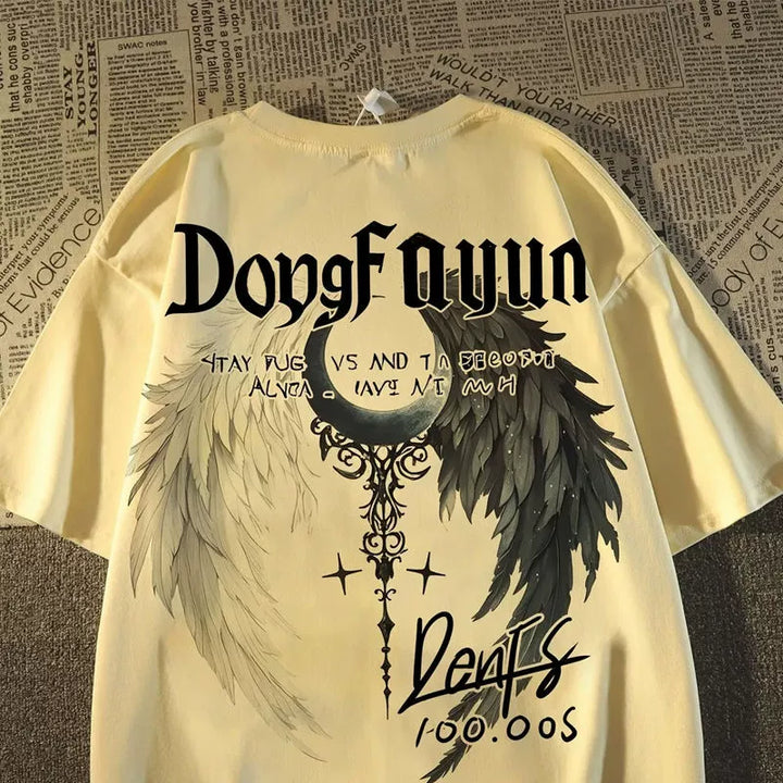 Two-Tone Angel Wing Graphic 100% Cotton T-Shirt