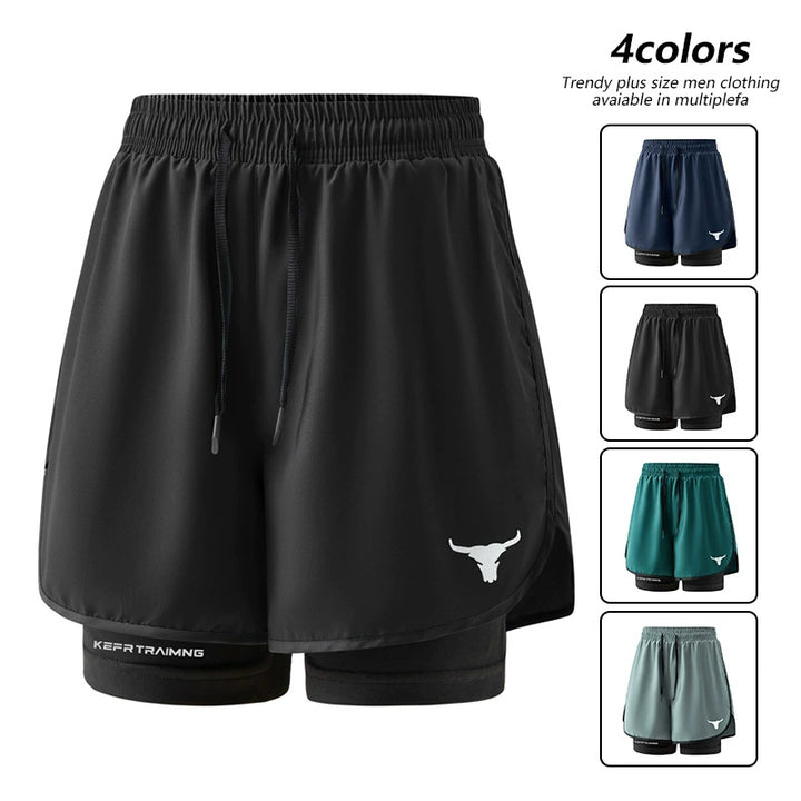 Bull-head Print 2-in-1 Running Shorts